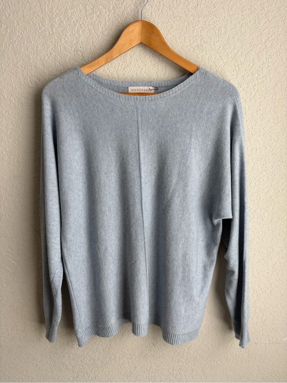 Bianco & Blu Made in Italy Blue Cashmere Wool Silk Blend Dolman Sweater